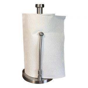 Best Stainless Steel Kitchen Paper Towel Holder Stand - Tension Spring Arm for Easy Roll of 1+ Sheets - Perfect Tear Dispenser Tension Arm, Weighted Anti-slip Base Countertop Model