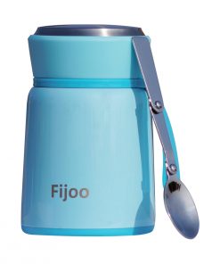 Fijoo 500ml Stainless Steel Double Wall Thermo Food Jar + Folding Spoon (Blue)