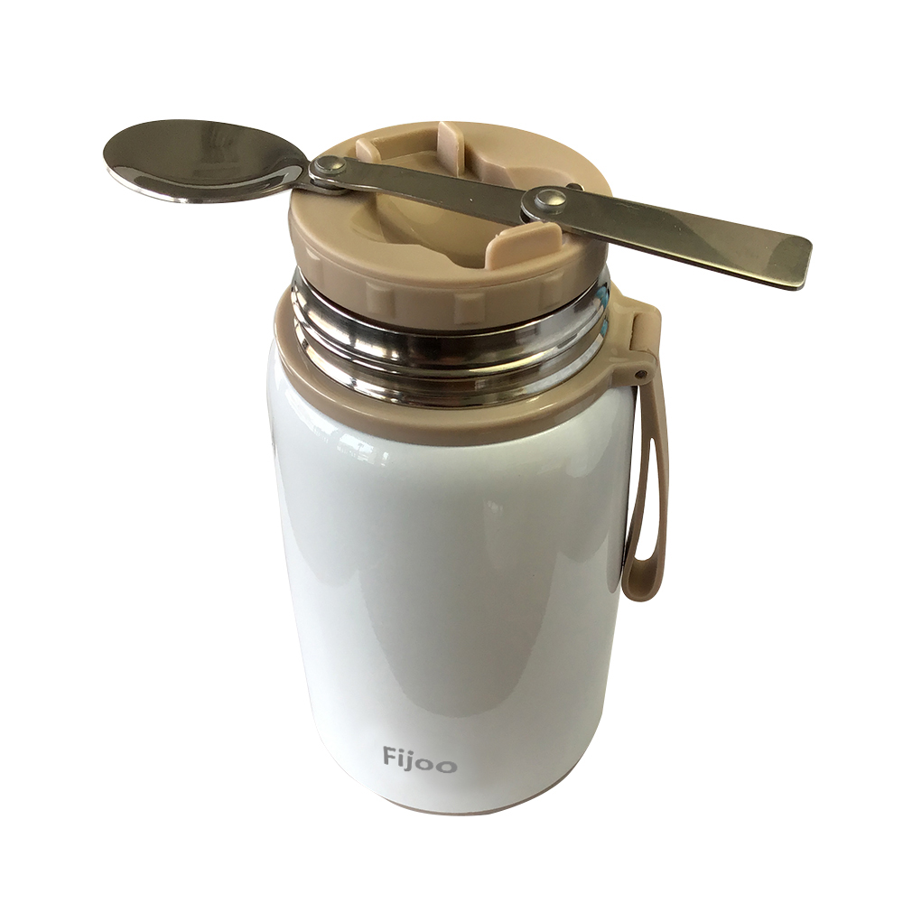 Fijoo 500ml Stainless Steel Double Wall Thermo Food Jar + Folding Spoon (White) - Image 4