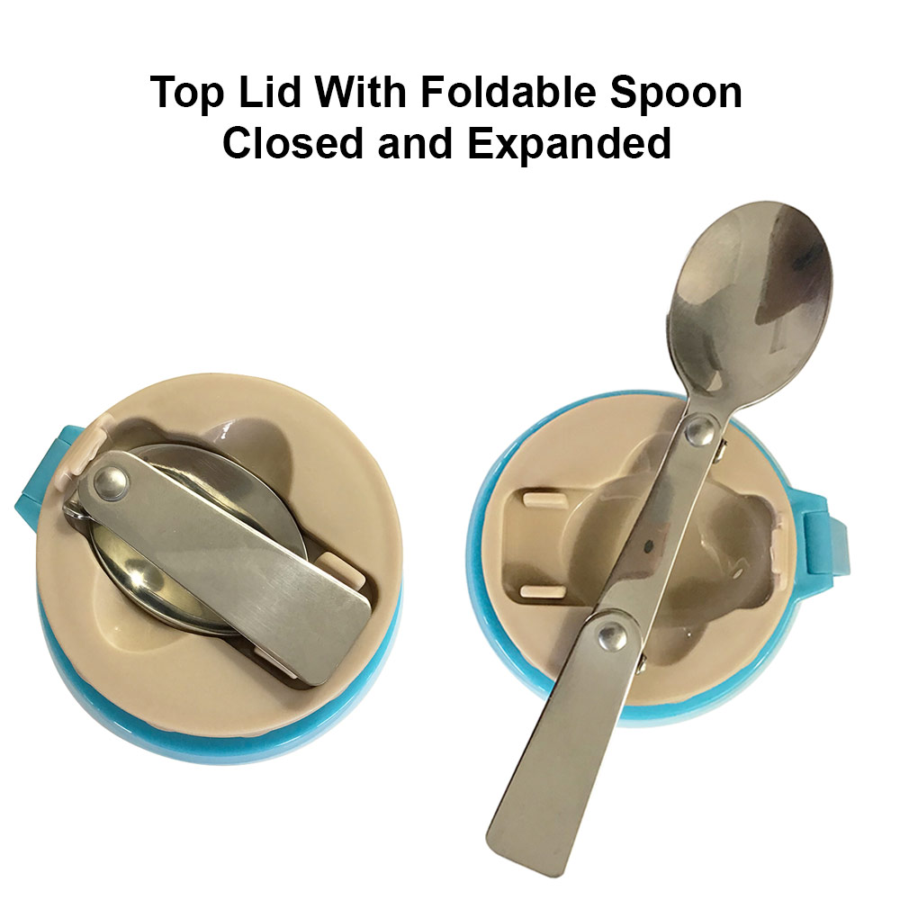Fijoo 500ml Stainless Steel Double Wall Thermo Food Jar + Folding Spoon (Blue) - Image 4