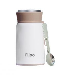 Fijoo 800ml Stainless Steel Double Wall Thermo Food Jar + Folding Spoon (White)