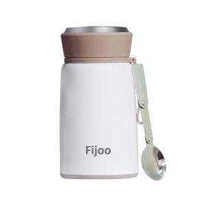 Fijoo 800ml Stainless Steel Double Wall Thermo Food Jar + Folding Spoon (White)