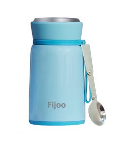 Fijoo 800ml Stainless Steel Double Wall Thermo Food Jar + Folding Spoon (Blue)