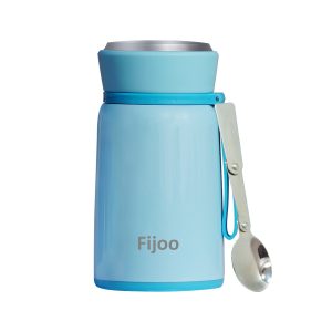 Fijoo 800ml Stainless Steel Double Wall Thermo Food Jar + Folding Spoon (Blue)