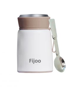 Fijoo 500ml Stainless Steel Double Wall Thermo Food Jar + Folding Spoon (White)
