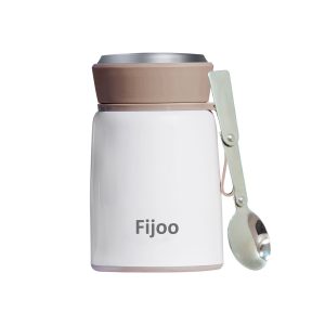 Fijoo 500ml Stainless Steel Double Wall Thermo Food Jar + Folding Spoon (White)