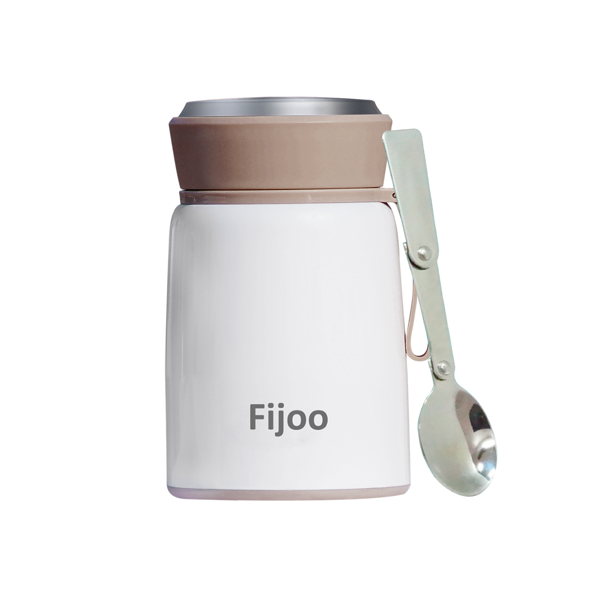Fijoo 500ml Stainless Steel Double Wall Thermo Food Jar + Folding Spoon (White)